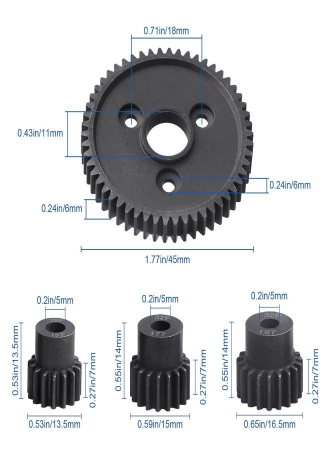 مجموعة تروس RC المعدنية الفولاذية 54T 32P مع تروس صغيرة 15T/17T/19T، بديلة للرقم 3956، متوافقة مع سيارات Traxxas Slash 4x4 4WD/2WD/VXL Rally/Stampede 4x4 VXL/Summit/E-REVO/T-Maxx/Rustler 4X4 VXL - Image 2